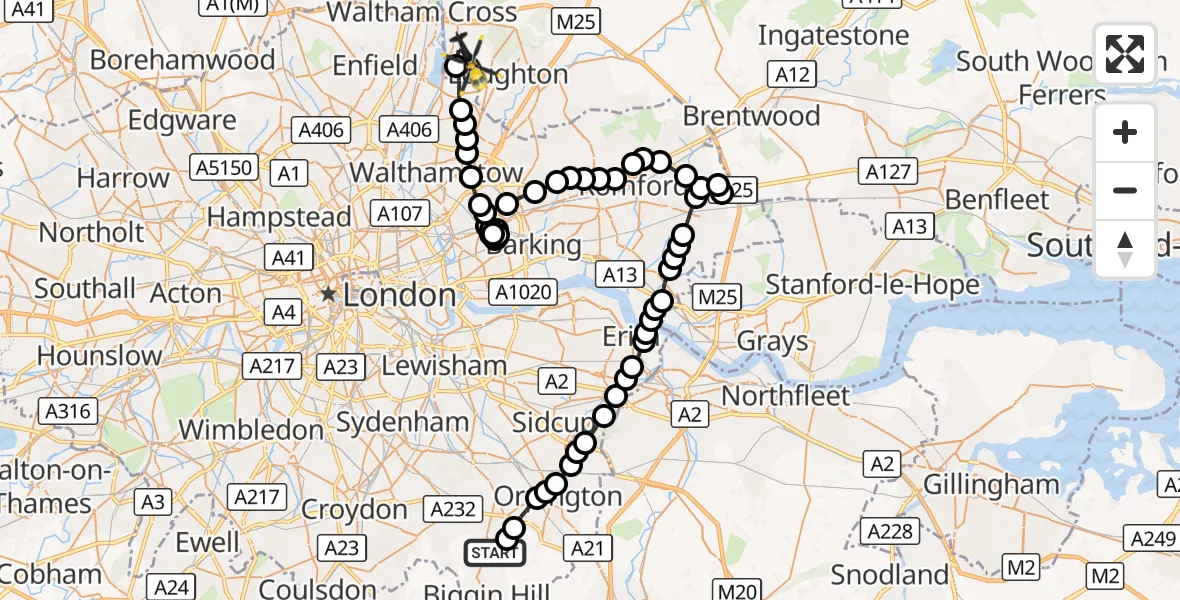 Flight route Police Helicopter London Biggin Hill Airport - Metropolitan Police Air Support Unit Lippitts Hill, 29 October 2026, 15:51