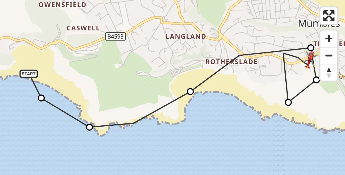 Flight route Air Ambulance Helicopter Manselfield - Mumbles, 29 October 2026, 16:02