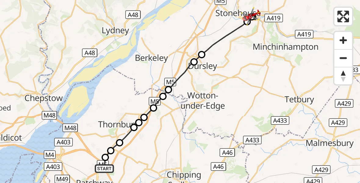 Flight route Air Ambulance Helicopter Woodlands - Stroud, 29 October 2026, 16:08