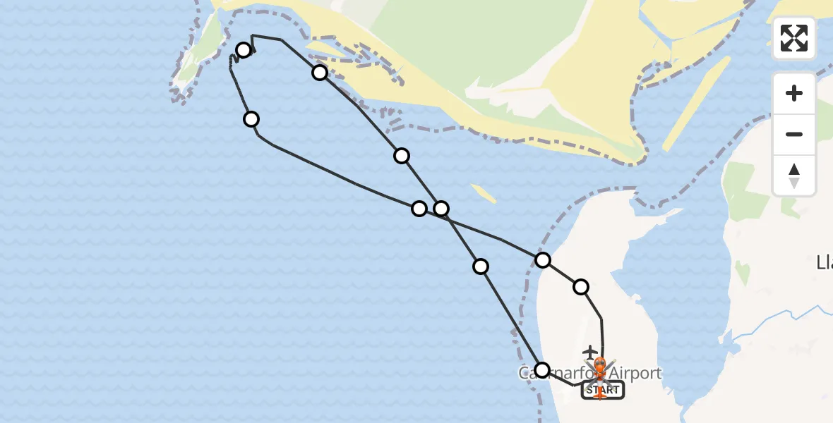 Flight route Coastguard Helicopter Caernarfon Airport - Caernarfon Airport, 29 October 2026, 16:09