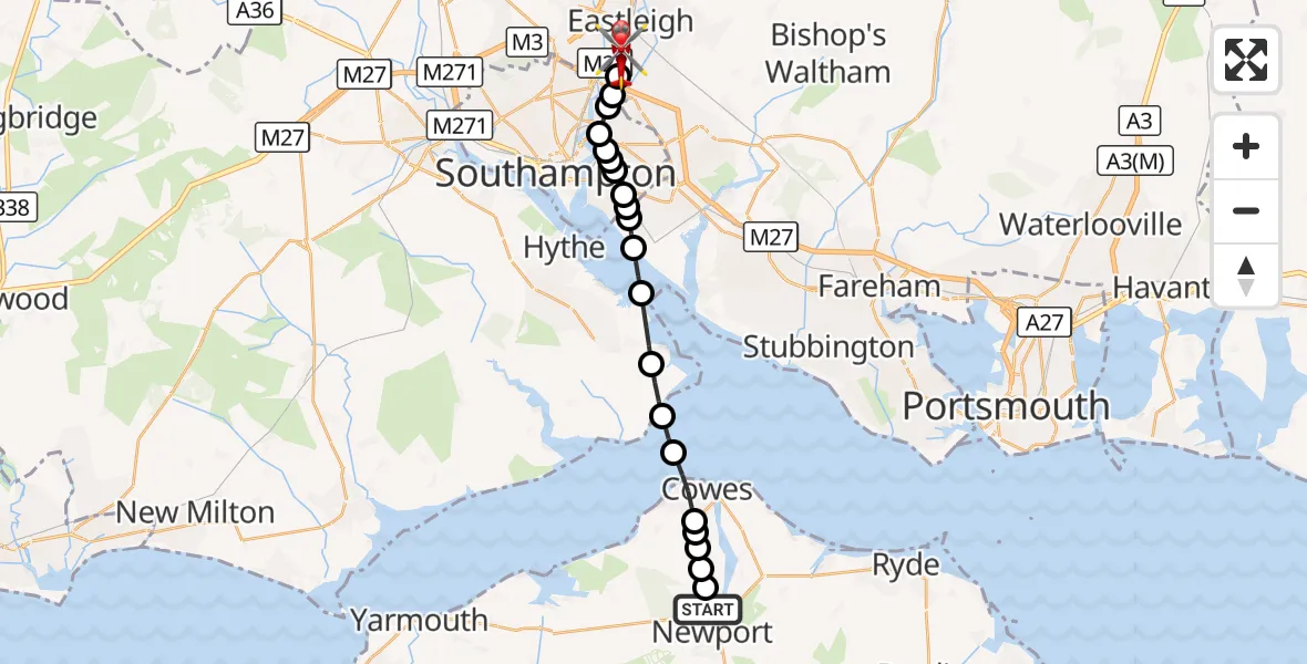 Flight route Air Ambulance Helicopter St Marys Hospital Isle Of Wight - Southampton Airport, 29 October 2026, 16:15