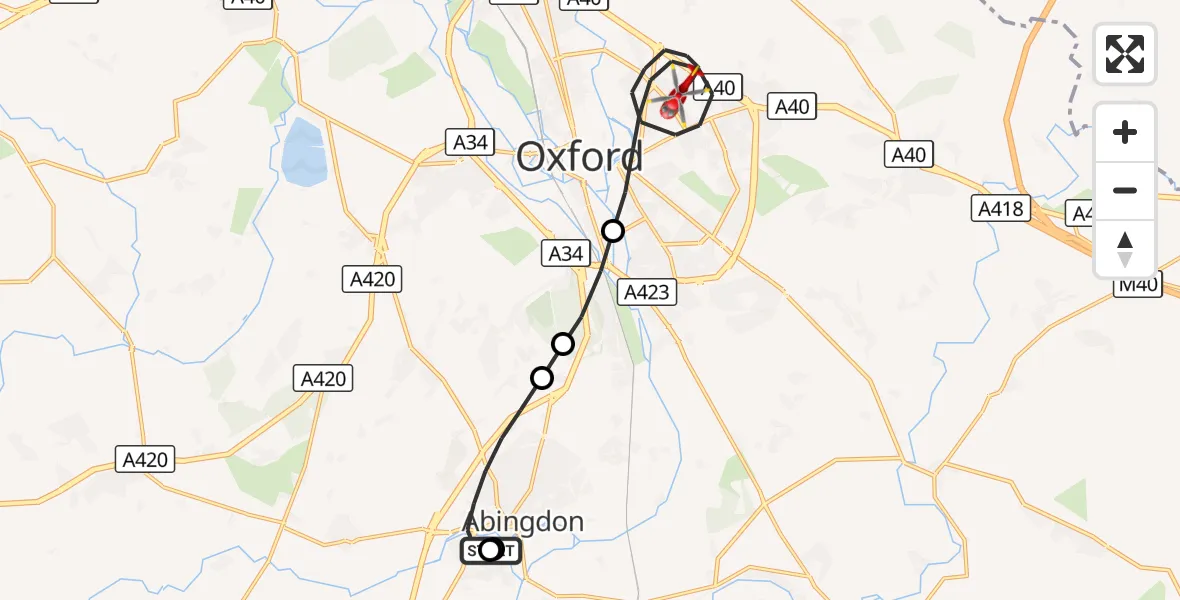 Flight route Air Ambulance Helicopter Abingdon - Oxford, 29 October 2026, 16:28