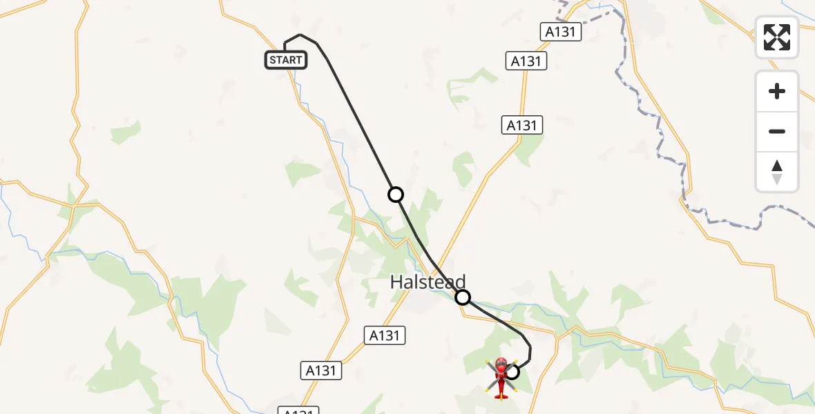 Flight route Air Ambulance Helicopter Braintree - Earls Colne Airfield, 29 October 2026, 16:29