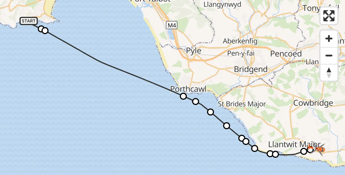 Flight route Coastguard Helicopter Manselfield - MOD St Athan, 29 October 2026, 16:53