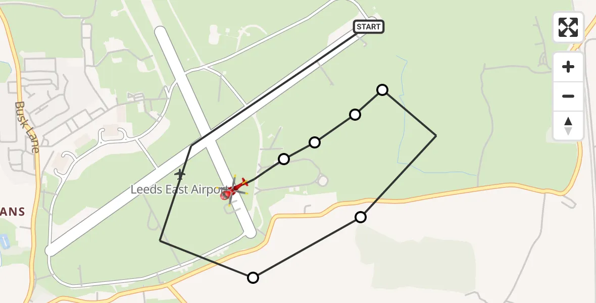 Flight route Air Ambulance Helicopter Leeds East Airport - Leeds East Airport, 29 October 2026, 17:00
