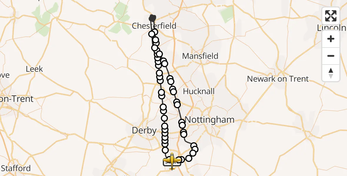 Flight route Police Aircraft East Midlands Airport - East Midlands Airport, 29 October 2026, 17:00
