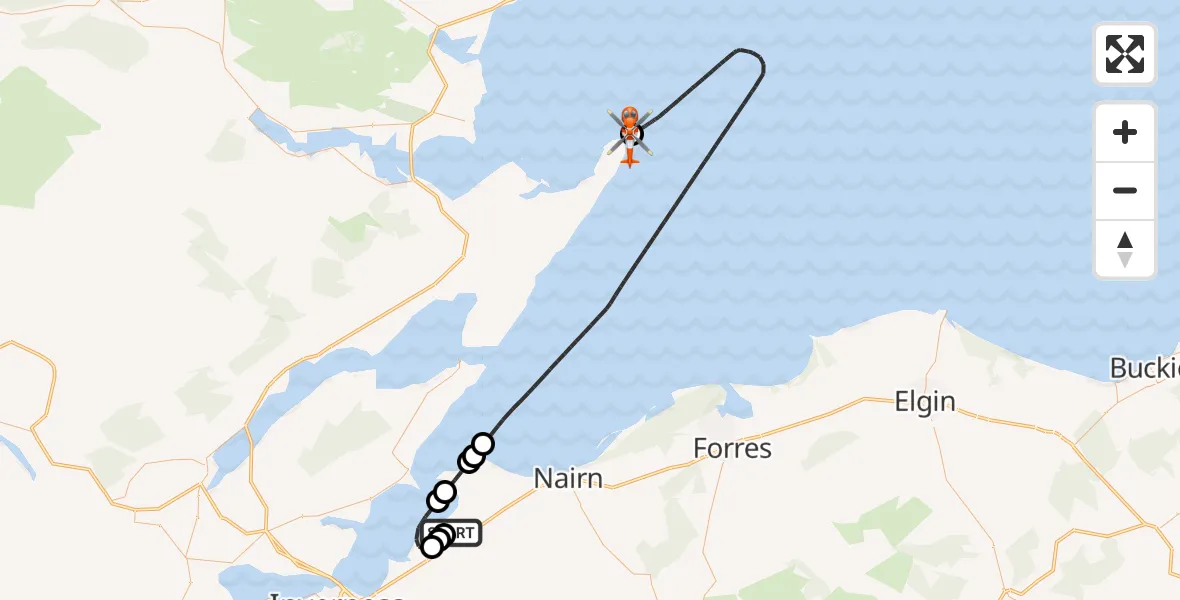 Flight route Coastguard Helicopter Inverness Airport - Wilkhaven, 29 October 2026, 17:01