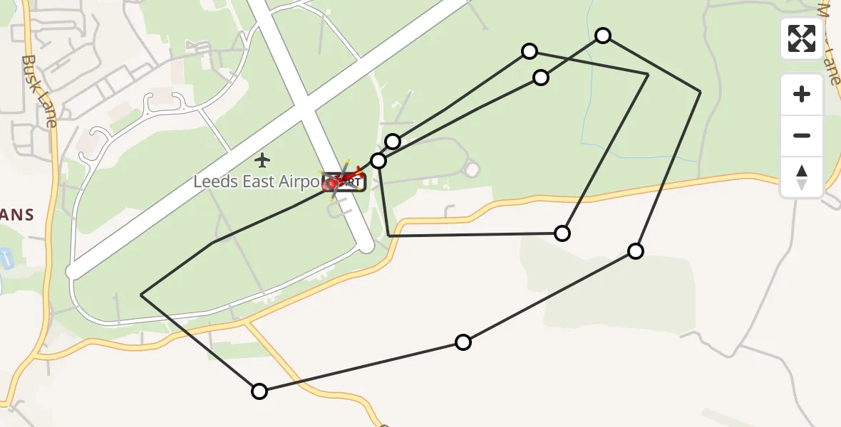 Flight route Air Ambulance Helicopter Leeds East Airport - Leeds East Airport, 29 October 2026, 17:05