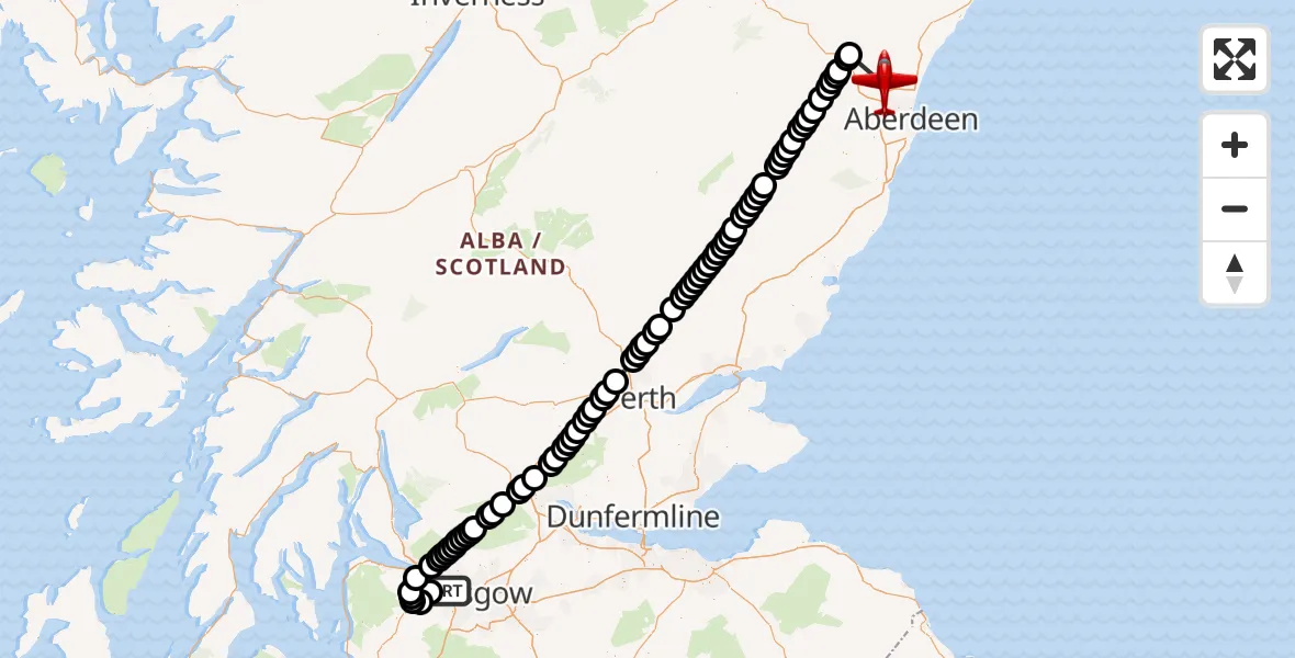 Flight route Air Ambulance Aircraft Glasgow Airport - Aberdeenshire, 29 October 2026, 17:24