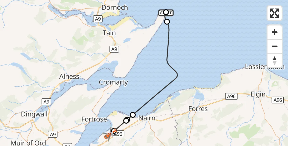 Flight route Coastguard Helicopter Travelers on the move - Inverness Airport, 29 October 2026, 17:36