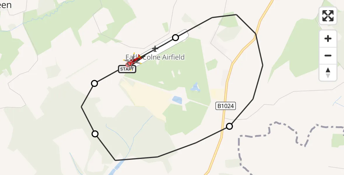 Flight route Air Ambulance Helicopter Earls Colne Airfield - Earls Colne Airfield, 29 October 2026, 17:37