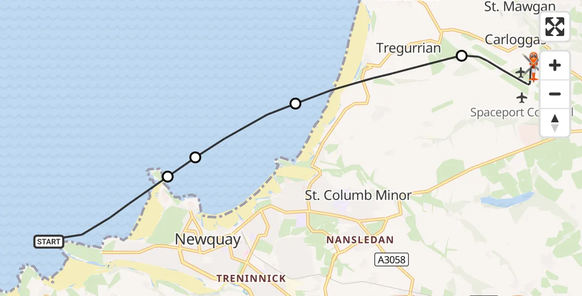 Flight route Coastguard Helicopter Crantock - Cornwall Airport Newquay, 29 October 2026, 18:26