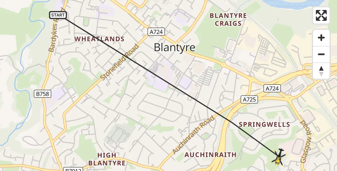 Flight route Police Helicopter Blantyre - Blantyre, 29 October 2026, 18:47