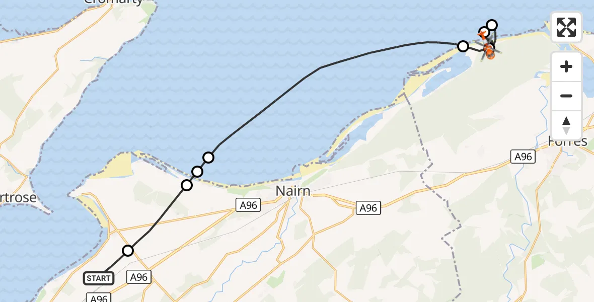 Flight route Coastguard Helicopter Inverness Airport - Buckie Loch, 29 October 2026, 19:07