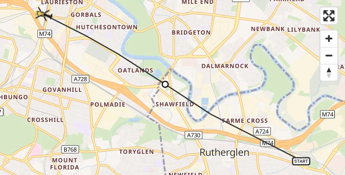 Flight route Police Helicopter Rutherglen - Glasgow, 29 October 2026, 19:29
