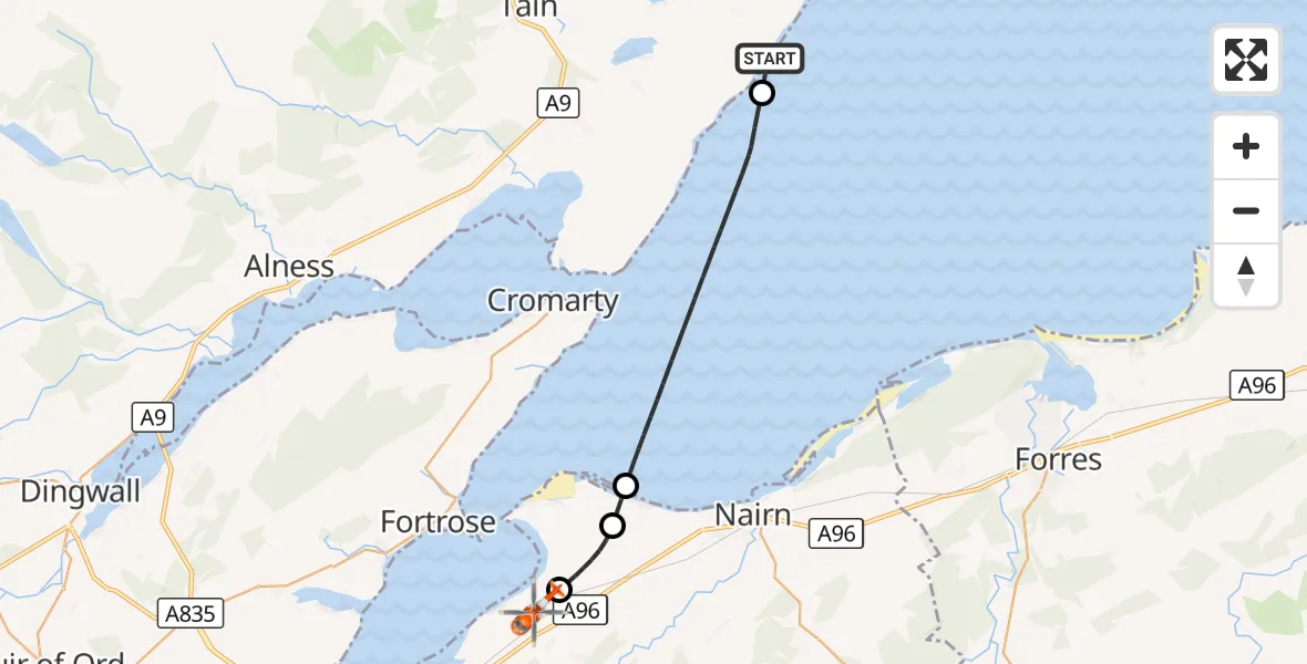 Flight route Coastguard Helicopter Hilton of Cadboll - Inverness Airport, 29 October 2026, 20:40