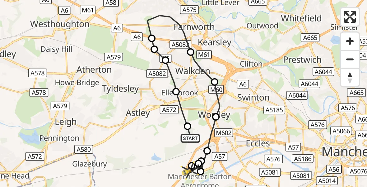 Flight route Police Helicopter Boothstown - Irlam, 29 October 2026, 21:43