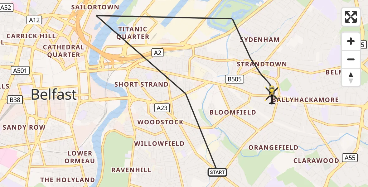 Flight route Police Helicopter Belfast City District - Belfast City District, 29 October 2026, 21:45