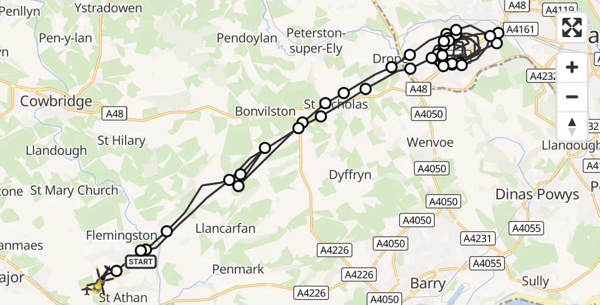 Flight route Police Helicopter Flemingston - MOD St Athan, 30 October 2026, 00:47