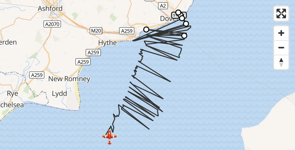 Flight route Coastguard Drone Dover - English Channel, 30 October 2026, 02:02