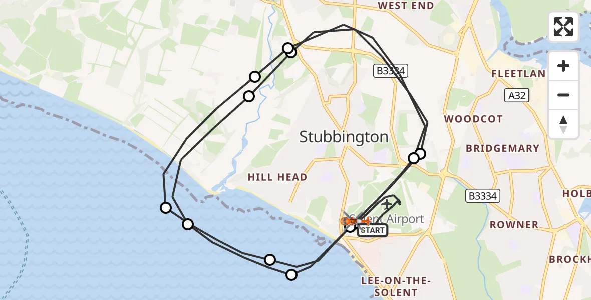 Flight route Coastguard Helicopter Solent Airport - Solent Airport, 30 October 2026, 09:38