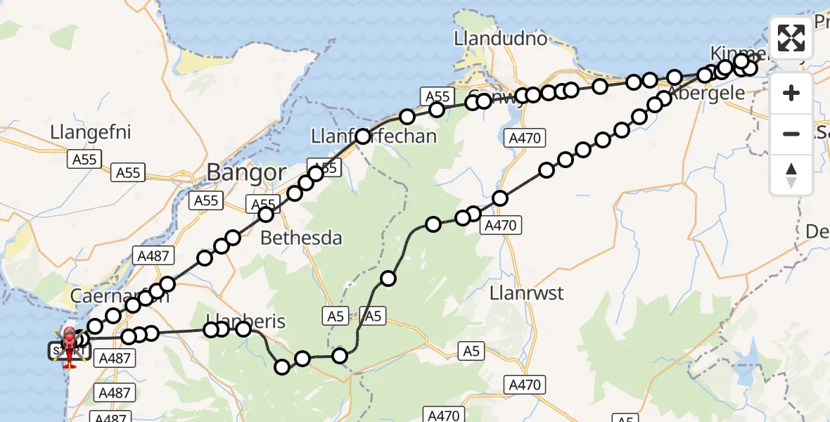 Flight route Air Ambulance Helicopter Caernarfon Airport - Caernarfon Airport, 30 October 2026, 10:01