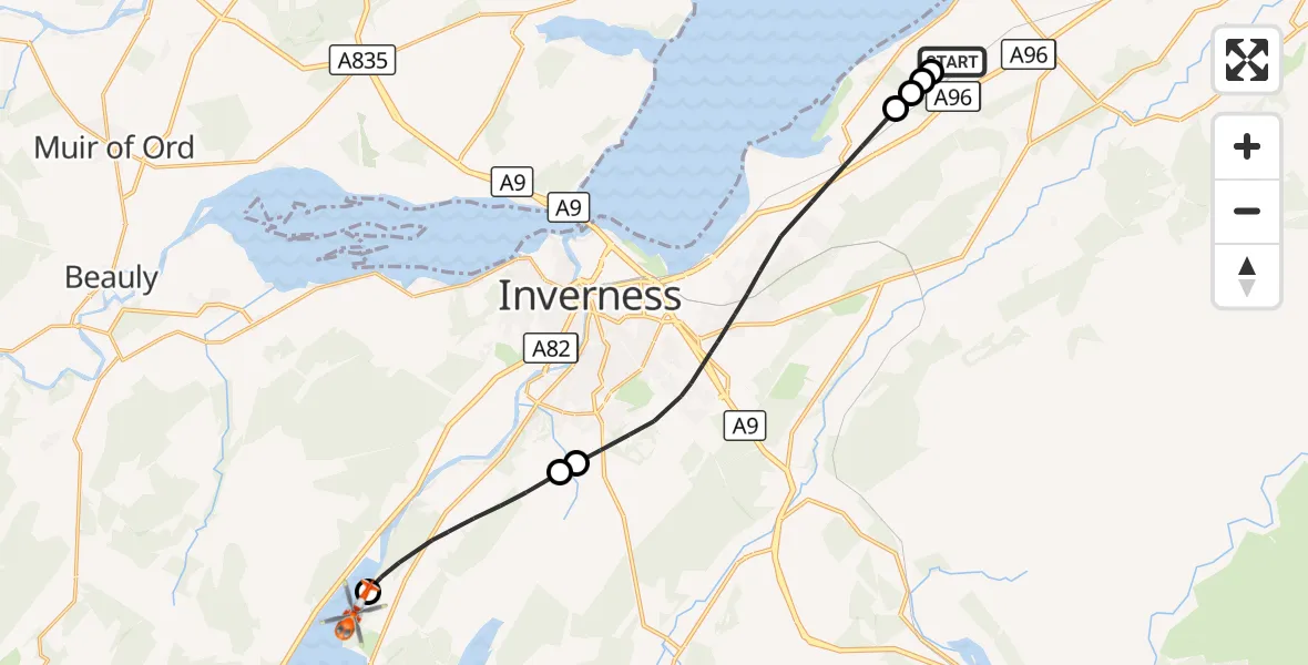 Flight route Coastguard Helicopter Inverness Airport - Loch Ness, 30 October 2026, 10:06