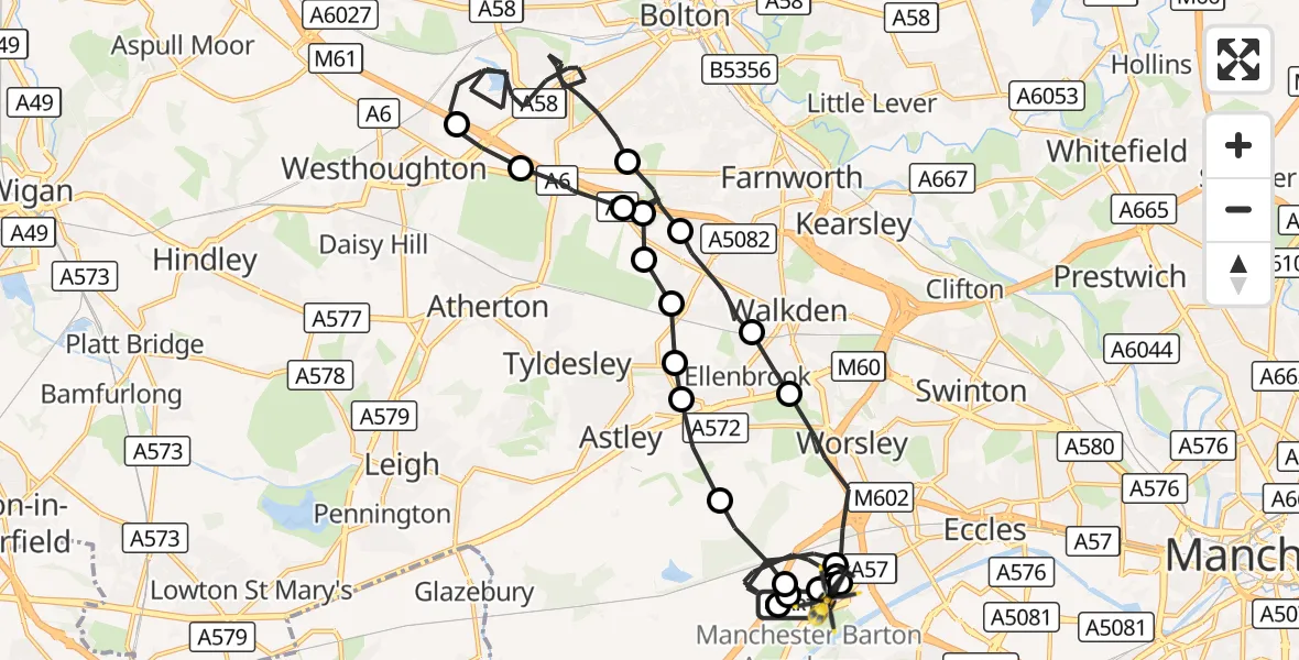 Flight route Police Helicopter Manchester Barton Aerodrome - Manchester Barton Aerodrome, 30 October 2026, 10:17