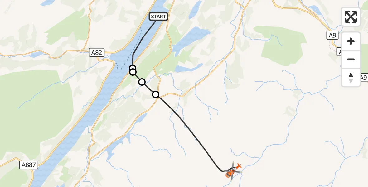 Flight route Coastguard Helicopter Loch Ness - Highland, 30 October 2026, 10:18