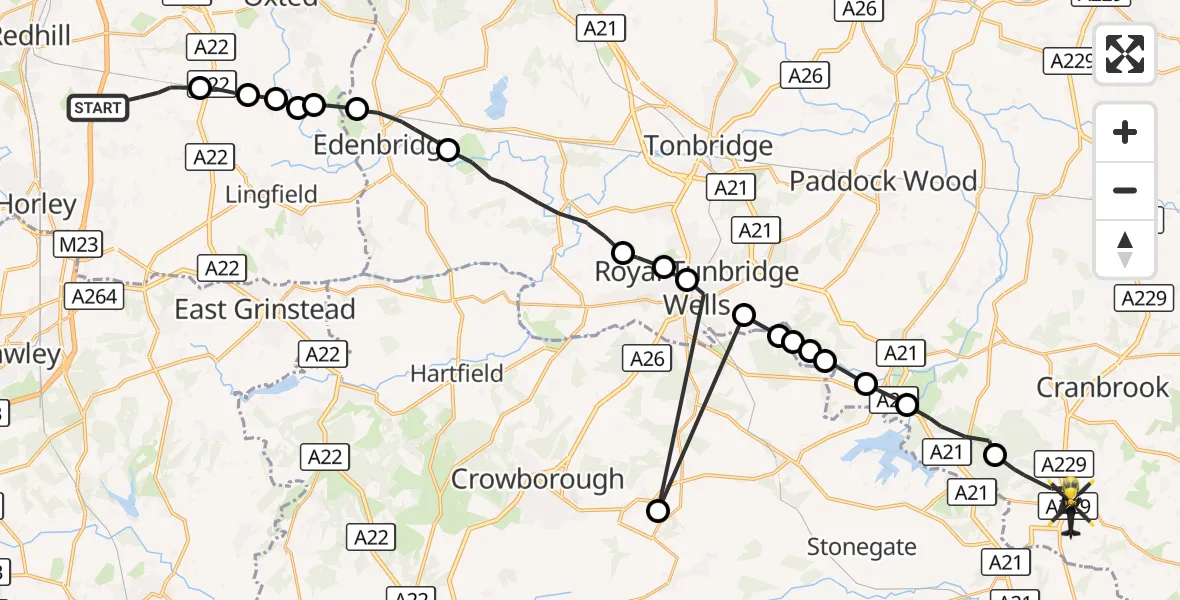 Flight route Police Helicopter Tandridge - Hawkhurst, 30 October 2026, 10:38
