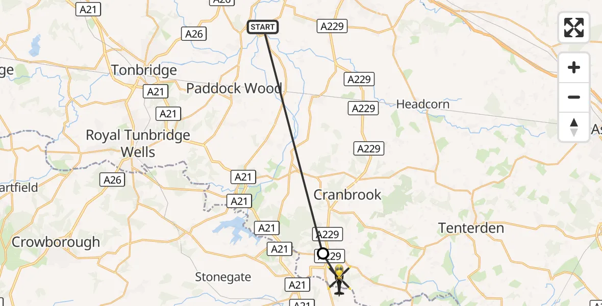 Flight route Police Helicopter Maidstone - Hawkhurst, 30 October 2026, 11:11