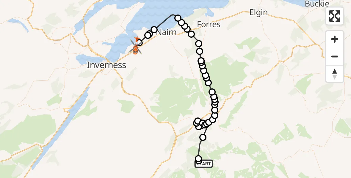 Flight route Coastguard Helicopter Coire Laogh Beag - Inverness Airport, 30 October 2026, 11:19