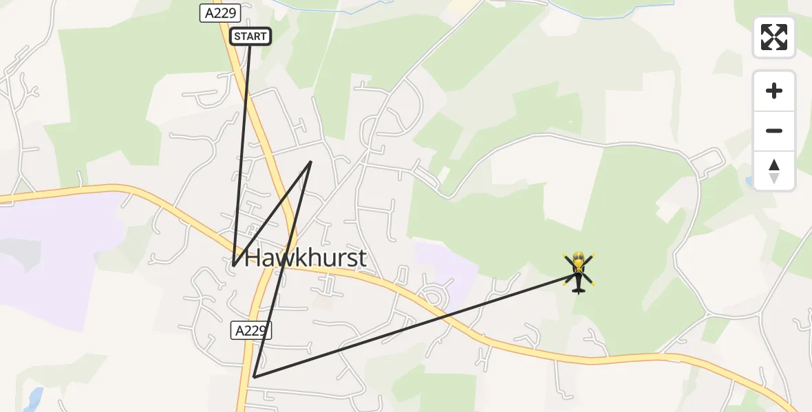 Flight route Police Helicopter Hawkhurst - Hawkhurst, 30 October 2026, 11:23