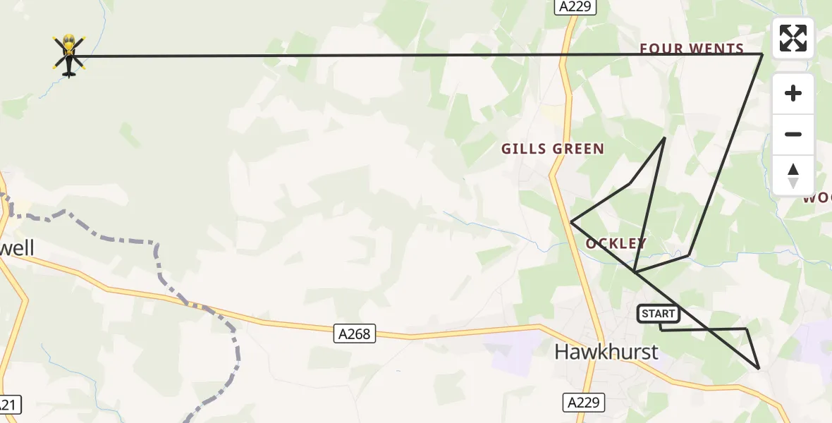 Flight route Police Helicopter Hawkhurst - Tunbridge Wells, 30 October 2026, 11:27