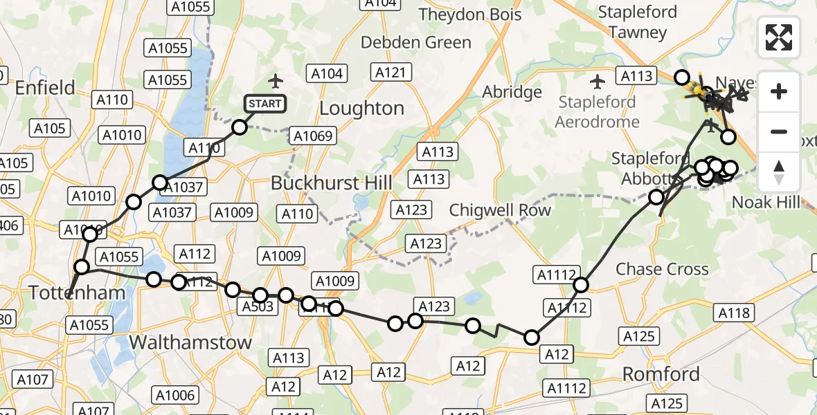 Flight route Police Helicopter Sewardstonebury - Brentwood, 30 October 2026, 11:34