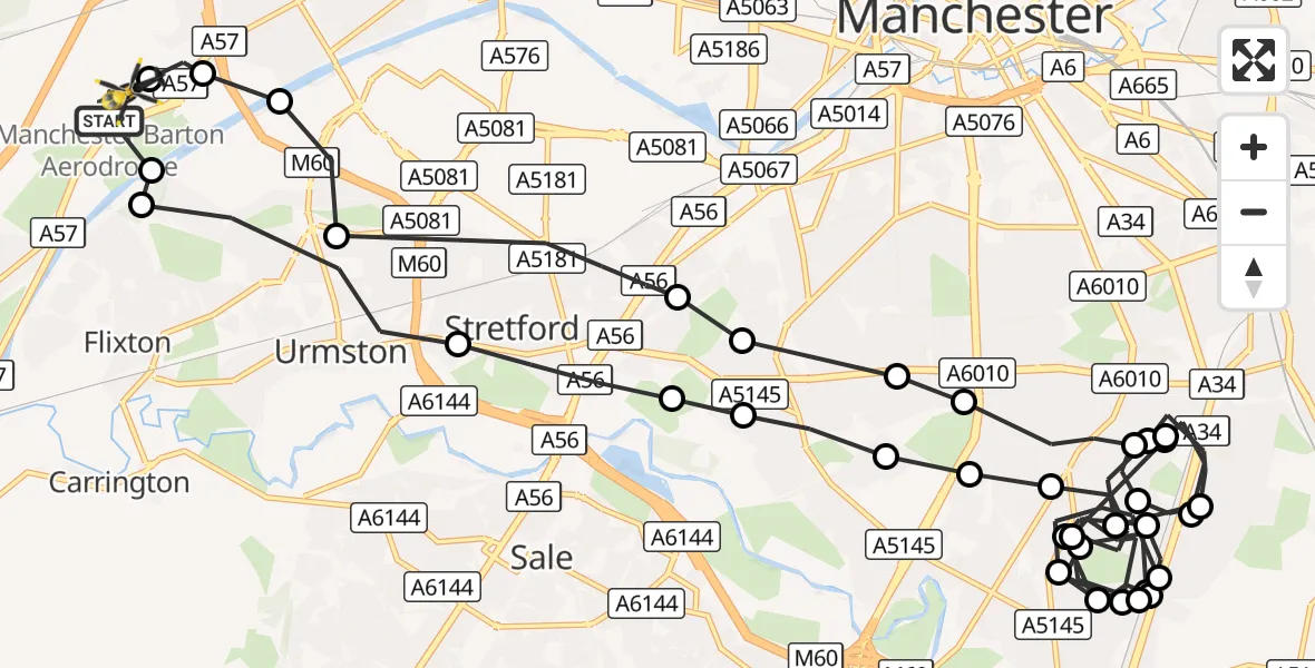 Flight route Police Helicopter Manchester Barton Aerodrome - Manchester Barton Aerodrome, 30 October 2026, 11:54