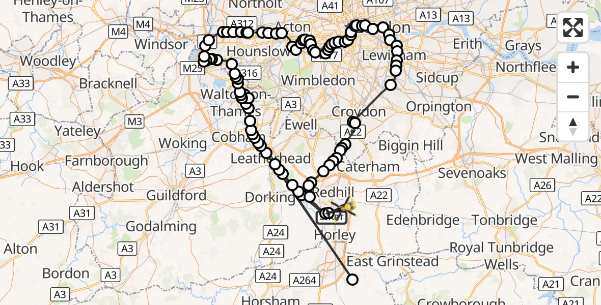 Flight route Police Helicopter Salfords - Salfords, 30 October 2026, 12:04