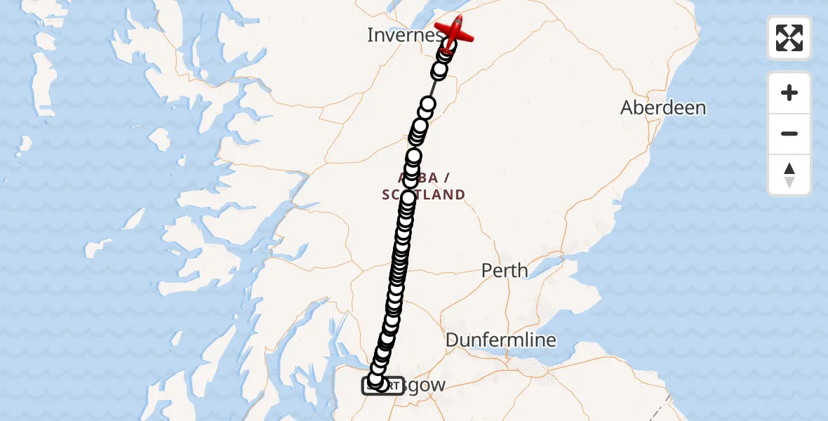Flight route Air Ambulance Aircraft Glasgow Airport - Highland, 30 October 2026, 12:05