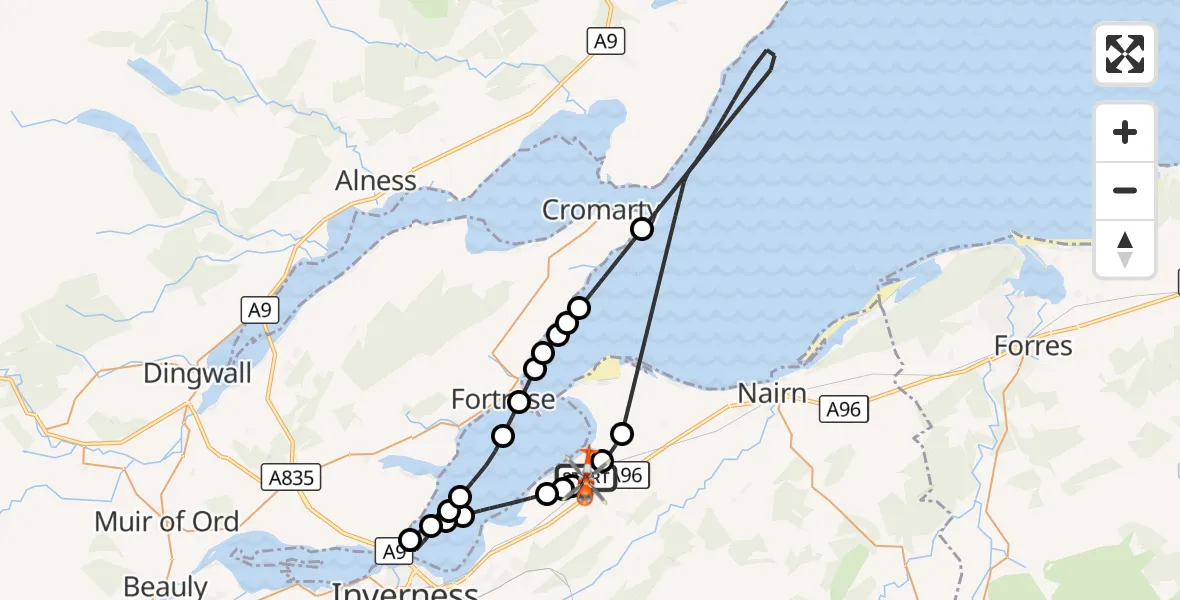 Flight route Coastguard Helicopter Inverness Airport - Inverness Airport, 30 October 2026, 12:20