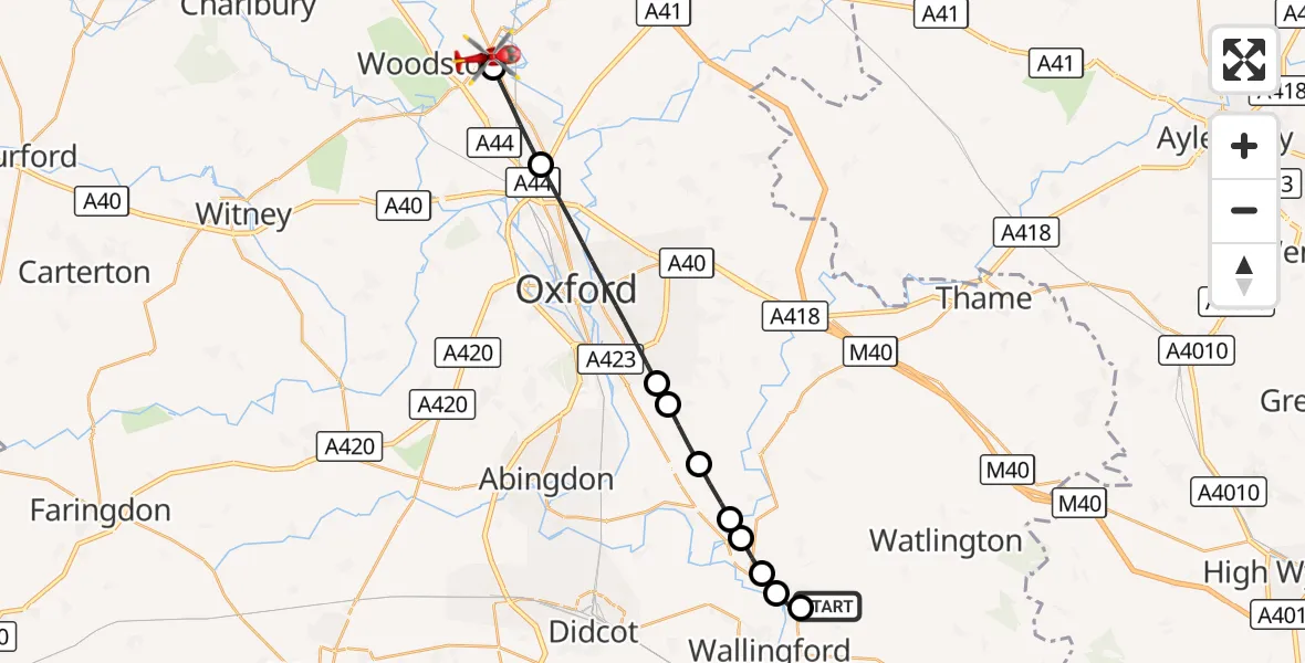 Flight route Air Ambulance Helicopter RAF Benson - Shipton-on-Cherwell, 30 October 2026, 12:57
