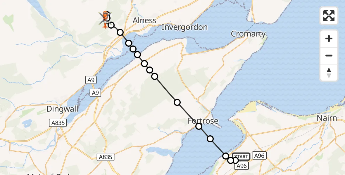 Flight route Coastguard Helicopter Inverness Airport - Highland, 30 October 2026, 13:58