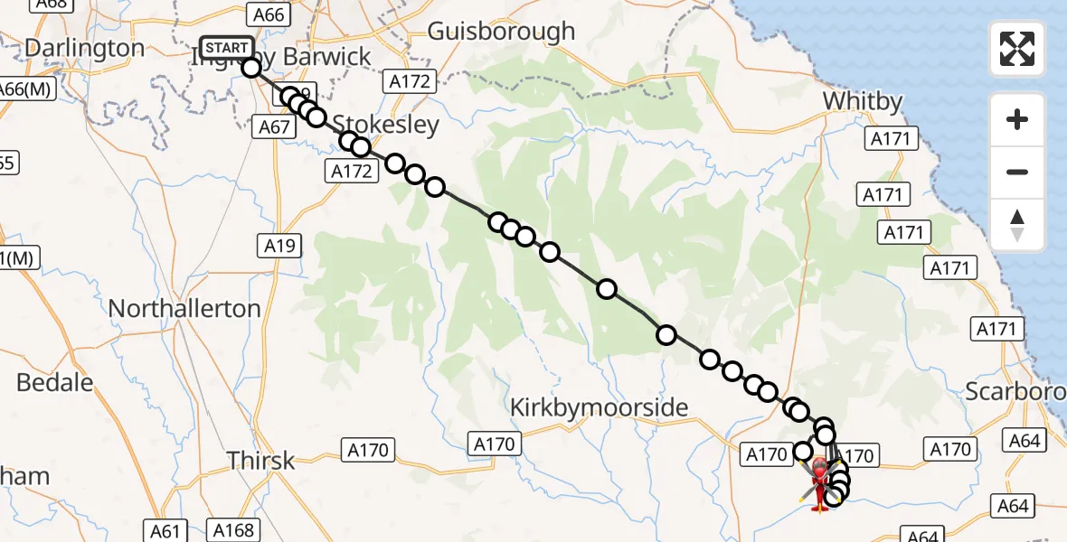 Flight route Air Ambulance Helicopter Egglescliffe - Wilton, 30 October 2026, 14:11