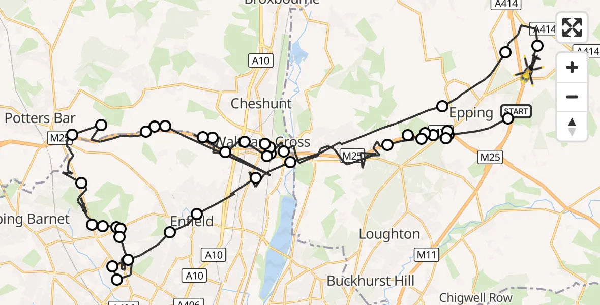 Flight route Police Helicopter Coopersale - North Weald Airfield, 30 October 2026, 14:14