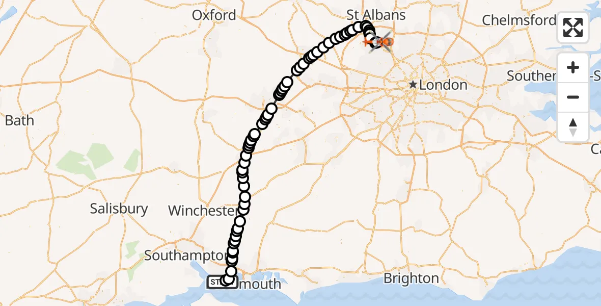Flight route Coastguard Helicopter Solent Airport - Elstree Airfield, 30 October 2026, 15:09