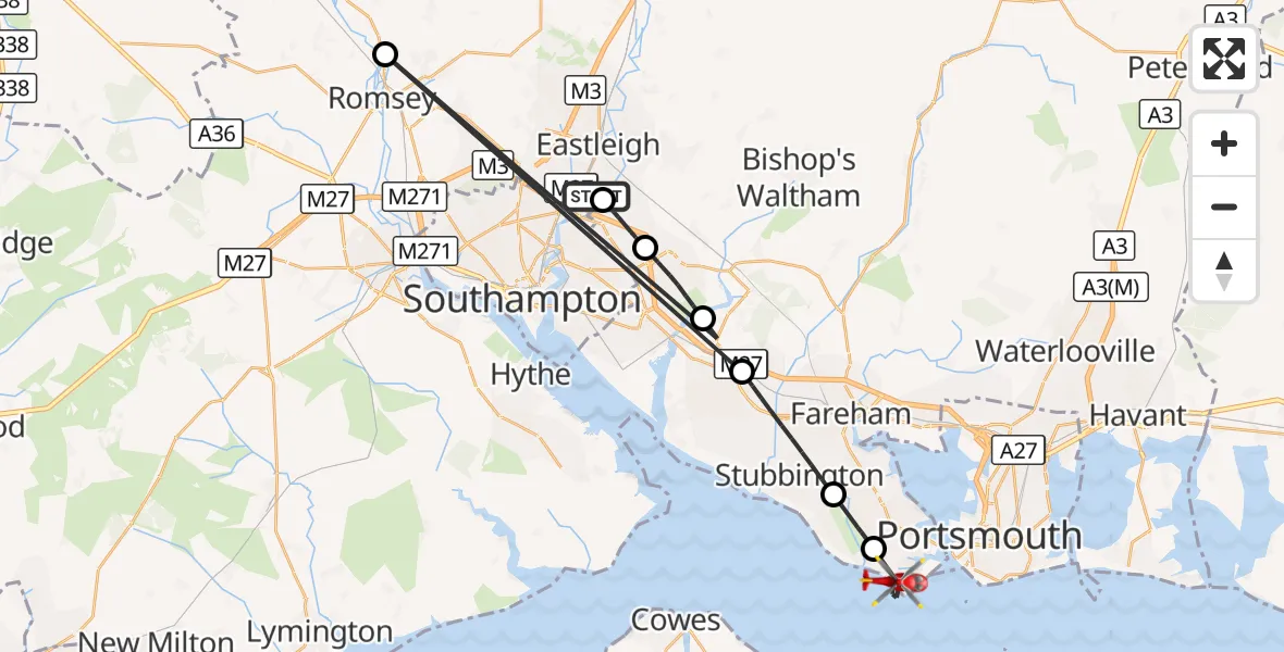 Flight route Air Ambulance Helicopter Southampton Airport - Gosport, 30 October 2026, 15:51