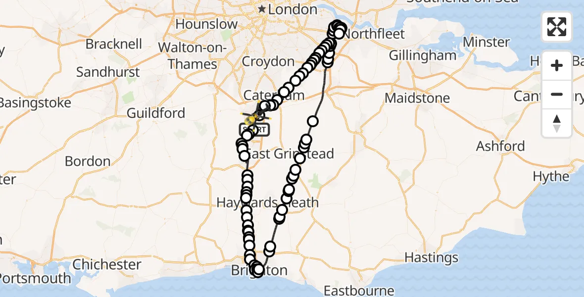 Flight route Police Helicopter Salfords - South Nutfield, 30 October 2026, 15:53