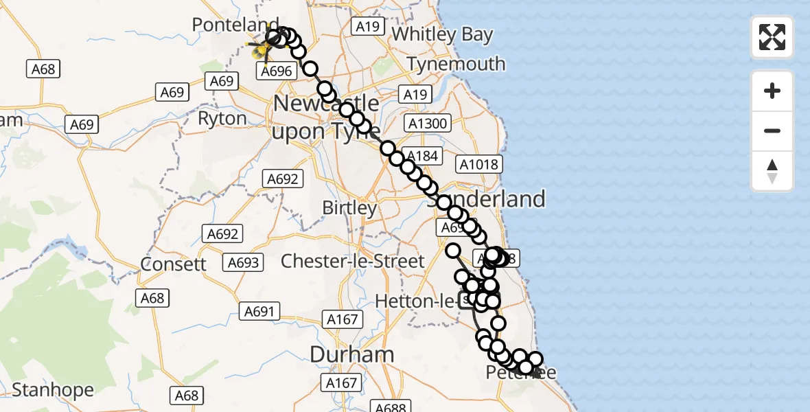Flight route Police Helicopter Murton - Newcastle International Airport, 30 October 2026, 16:04