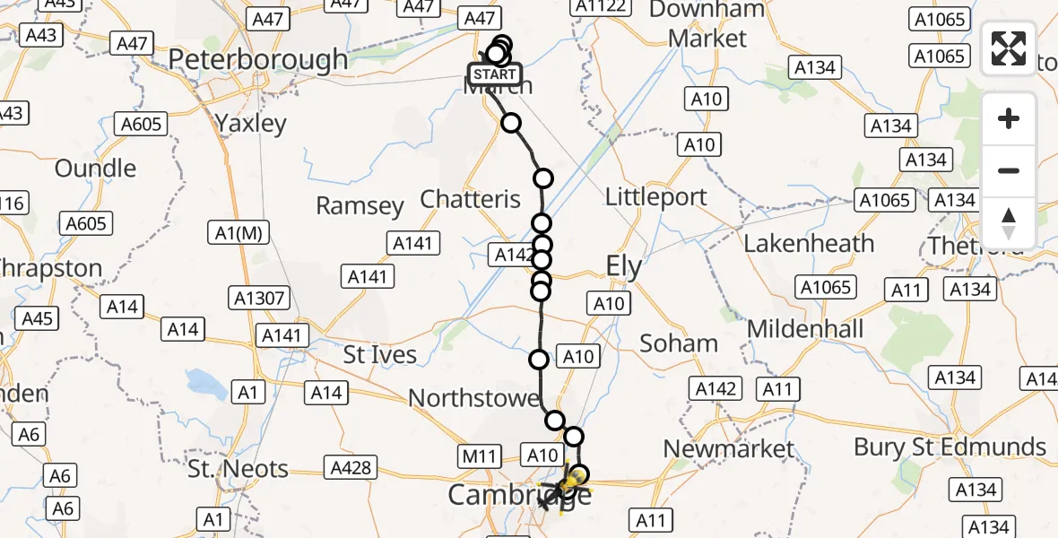 Flight route Police Helicopter March - Cambridge City Airport, 30 October 2026, 16:50