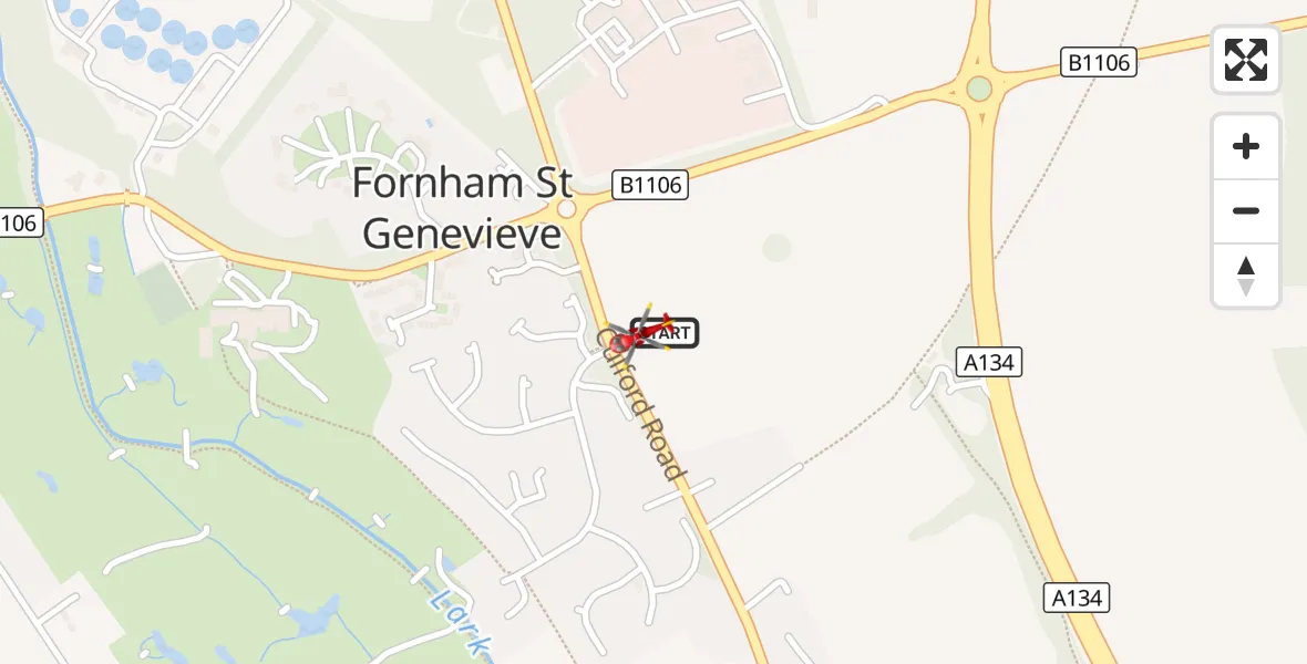 Flight route Air Ambulance Helicopter Fornham St Martin - Fornham St Genevieve, 30 October 2026, 17:59