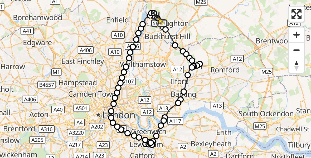 Flight route Police Helicopter Sewardstonebury - Metropolitan Police Air Support Unit Lippitts Hill, 30 October 2026, 18:09